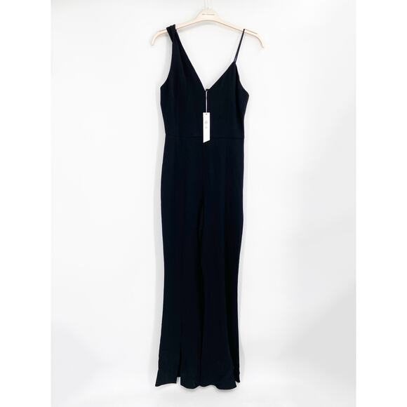 Cushnie Solid Black Sleeveless Plunging Split Flare Leg Jumpsuit Size 8 NWT - Picture 2 of 8